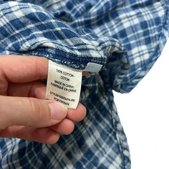 Bella Dahl Blue Acid Wash Plaid Layered Muslin Cotton Button Down XS - Picture 5 of 5